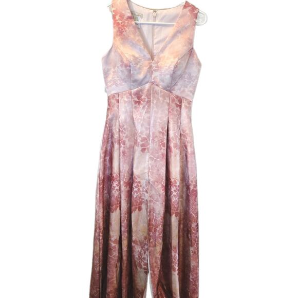 TS COUTURE Pink White Floral LONG Formal DRESS V Neck Lined High Front Slit Sz 4 - Picture 1 of 10